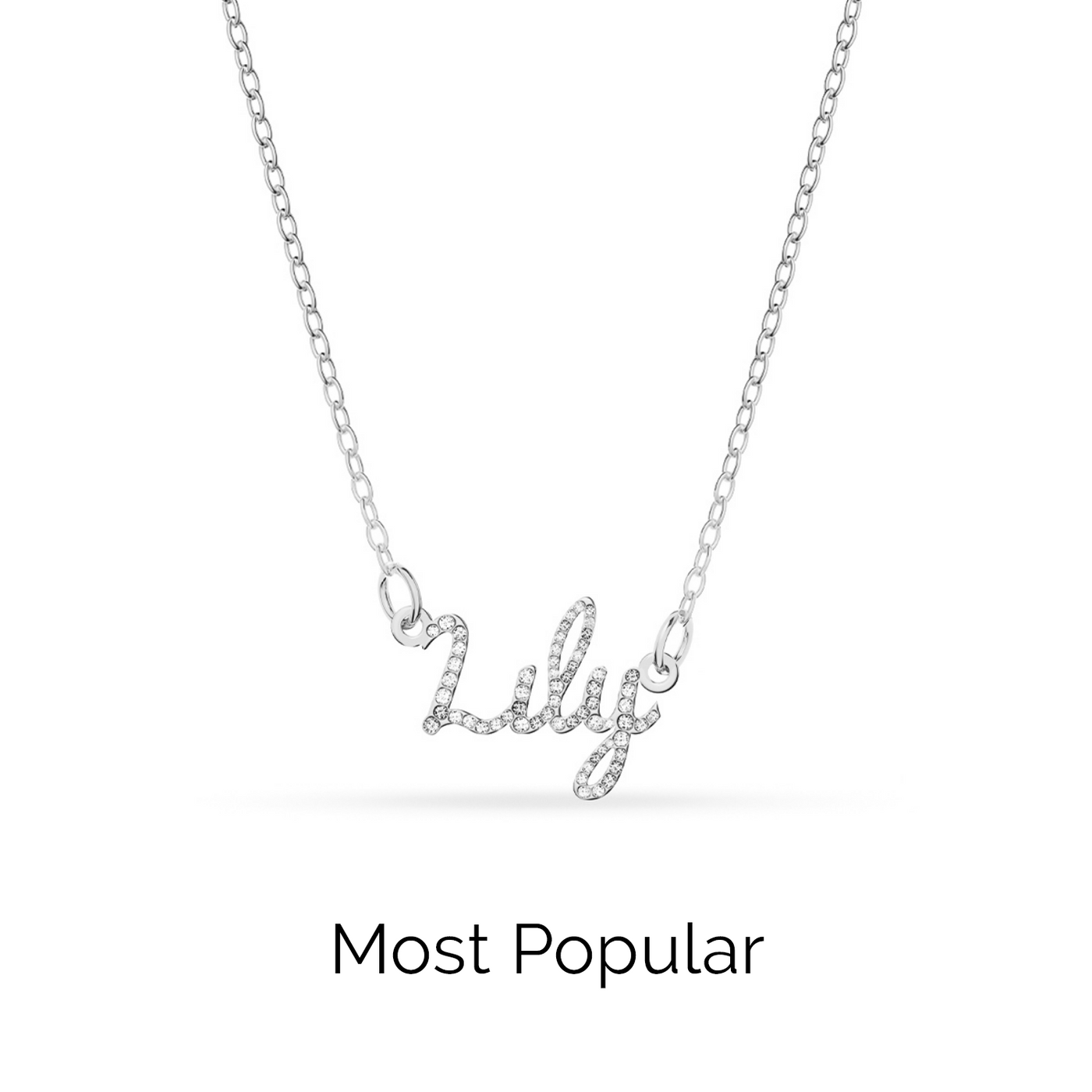 Crystal Cursive Name Necklace (Silver)