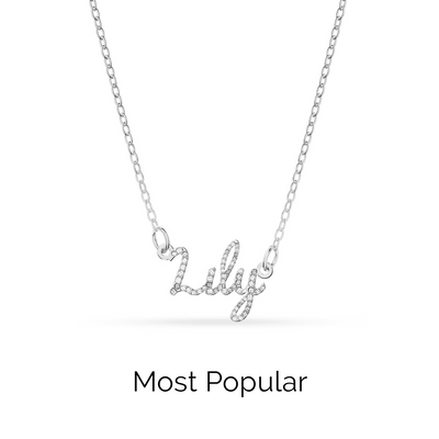 Crystal Cursive Name Necklace (Silver)