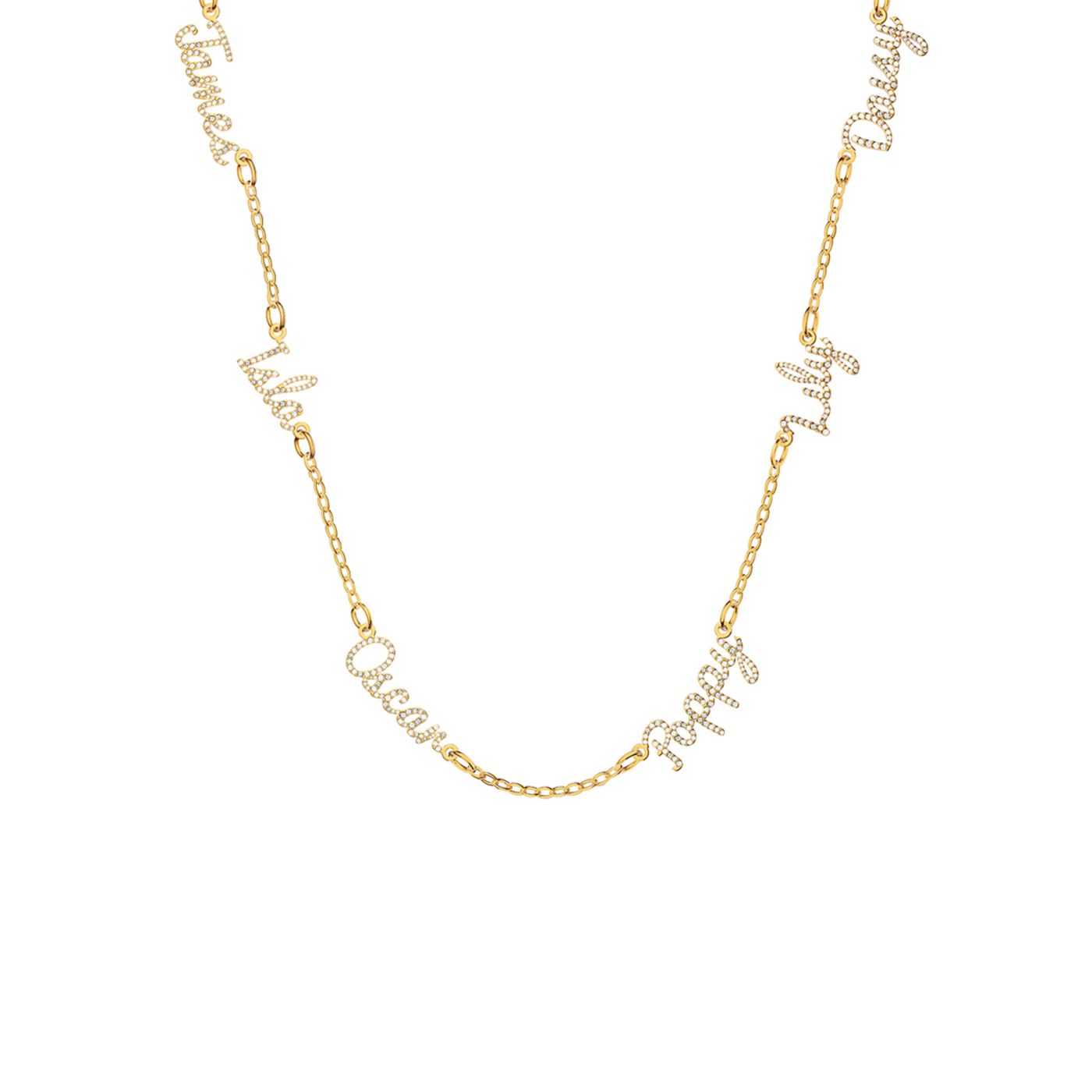 Multi Crystal Cursive Name Necklace (Gold)