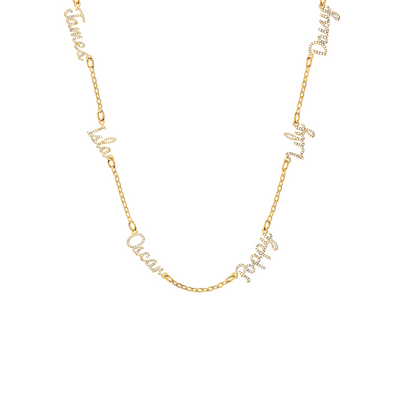 Multi Crystal Cursive Name Necklace (Gold)