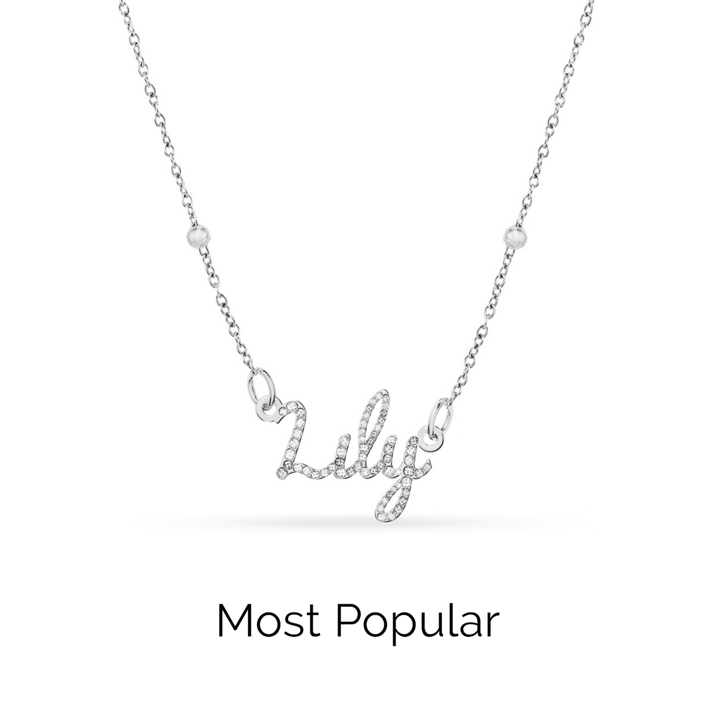 Crystal Cursive Name Necklace (Silver)