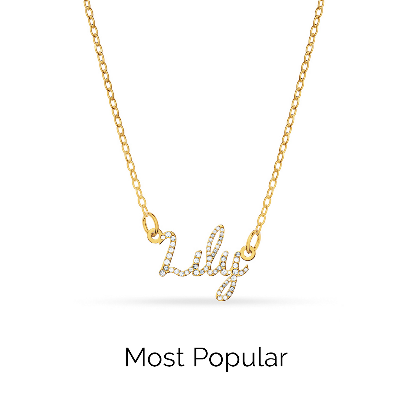 Crystal Cursive Name Necklace (Gold)