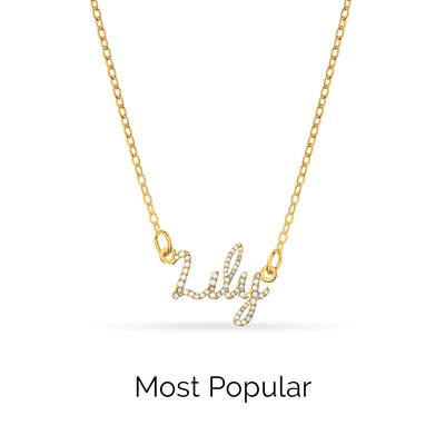 Crystal Cursive Name Necklace (Gold)