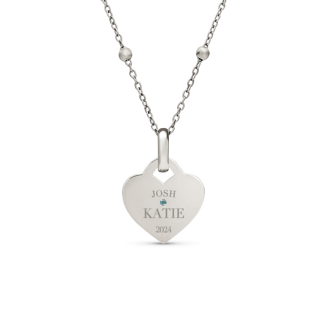 Blue Crystal Heart Token Necklace (Silver)