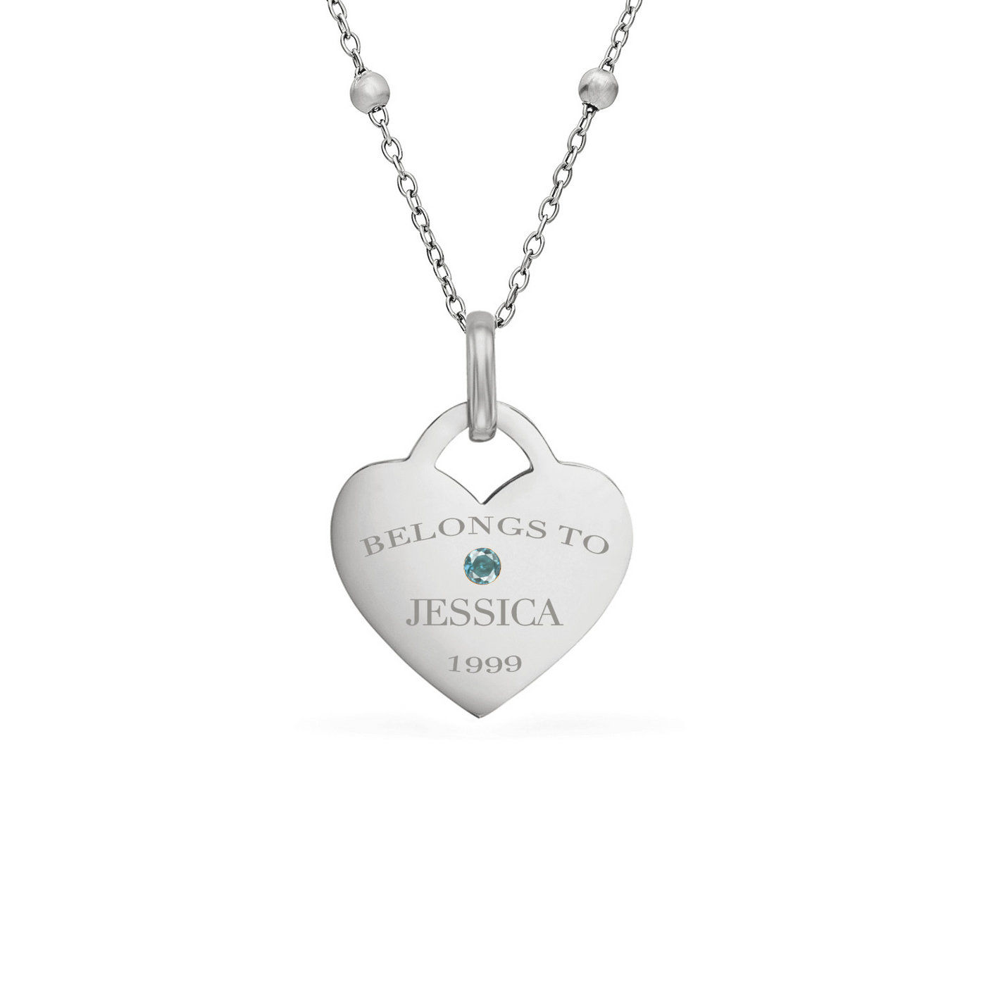 Blue Crystal Heart Token Necklace (Silver)