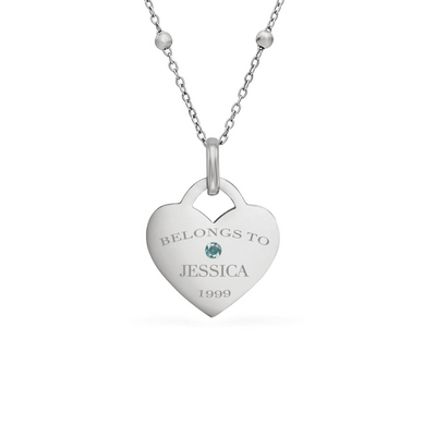 Blue Crystal Heart Token Necklace (Silver)