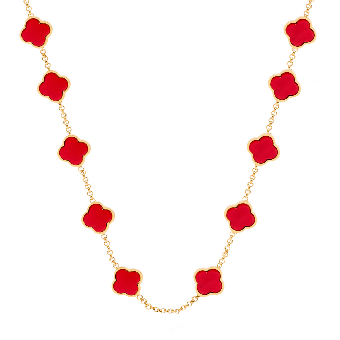 Red Custom Clover Name Necklace (Gold)