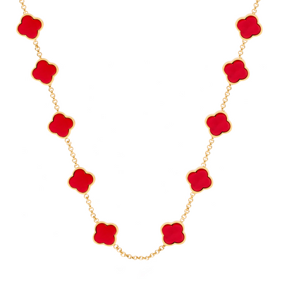 Red Custom Clover Name Necklace (Gold)