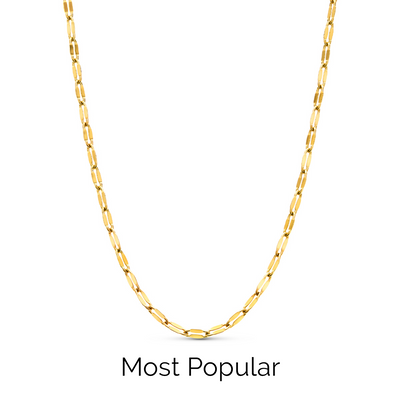 Paperclip Diamond Cut Chain Necklace (Gold)