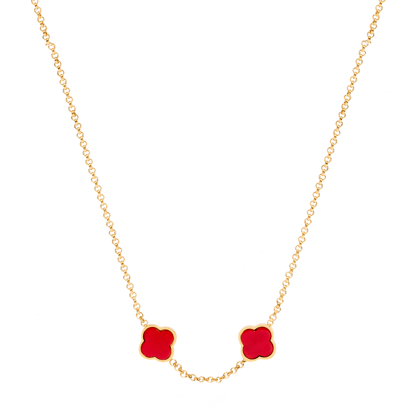 Red Custom Clover Name Necklace (Gold)