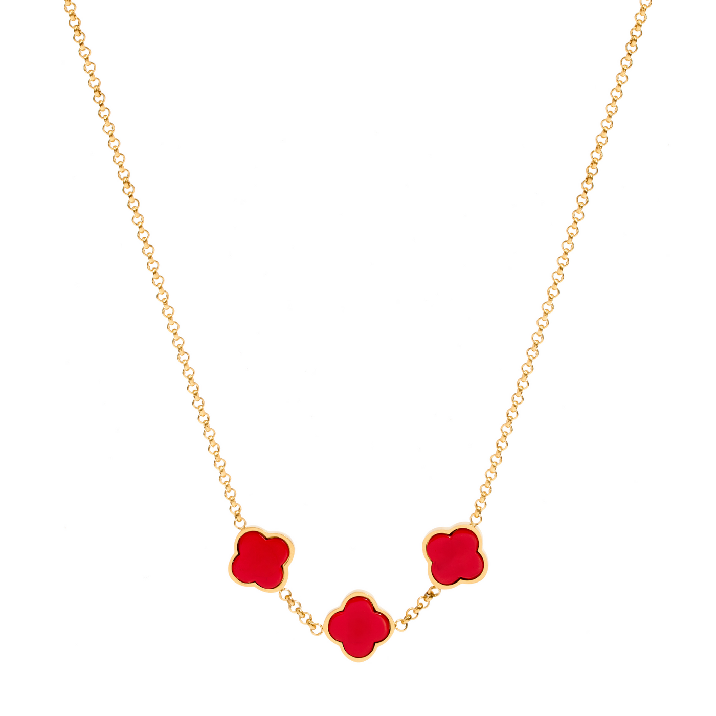Red Custom Clover Name Necklace (Gold)