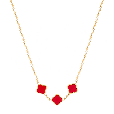 Red Custom Clover Name Necklace (Gold)