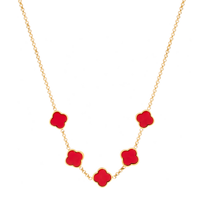 Red Custom Clover Name Necklace (Gold)