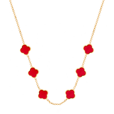 Red Custom Clover Name Necklace (Gold)