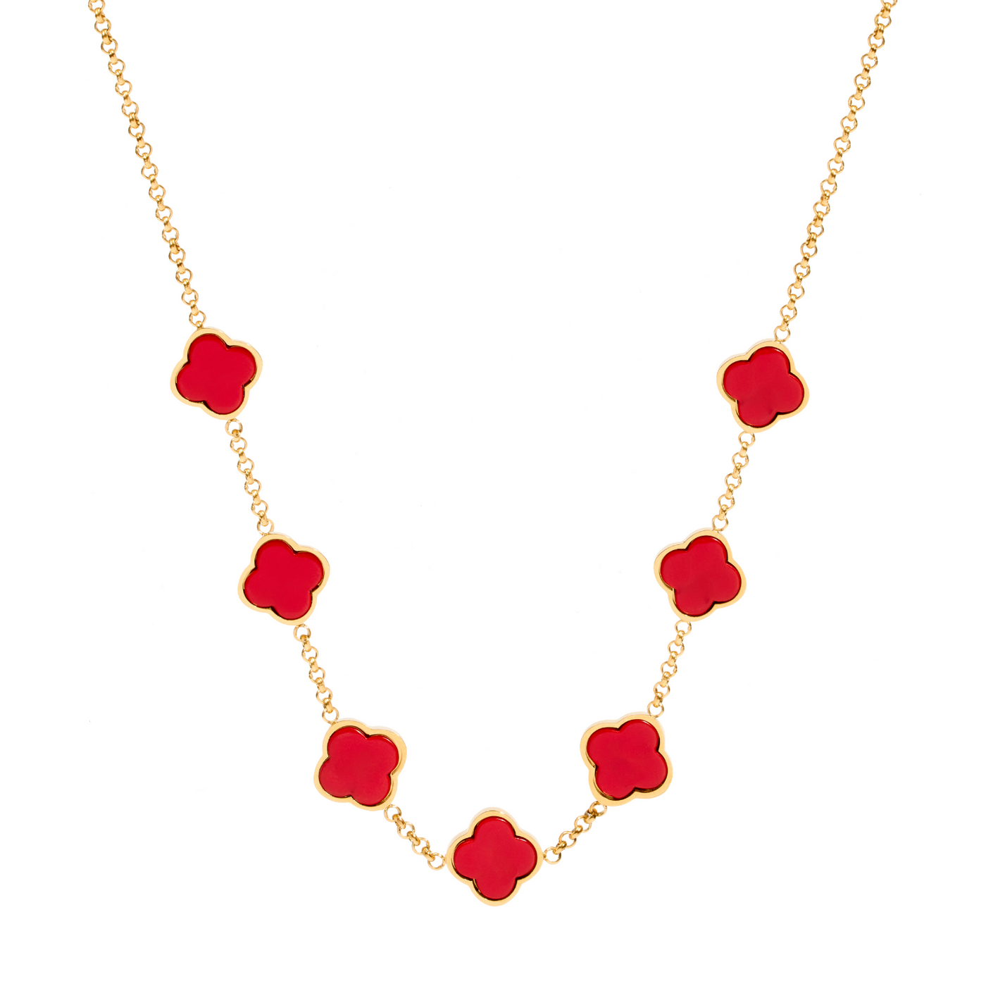 Red Custom Clover Name Necklace (Gold)