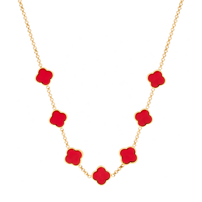 Red Custom Clover Name Necklace (Gold)