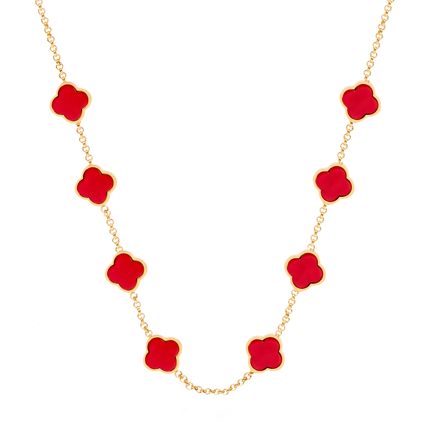 Red Custom Clover Name Necklace (Gold)