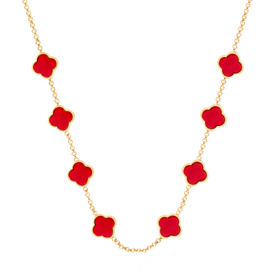 Red Custom Clover Name Necklace (Gold)