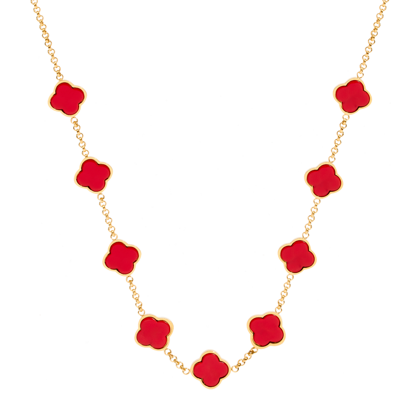 Red Custom Clover Name Necklace (Gold)