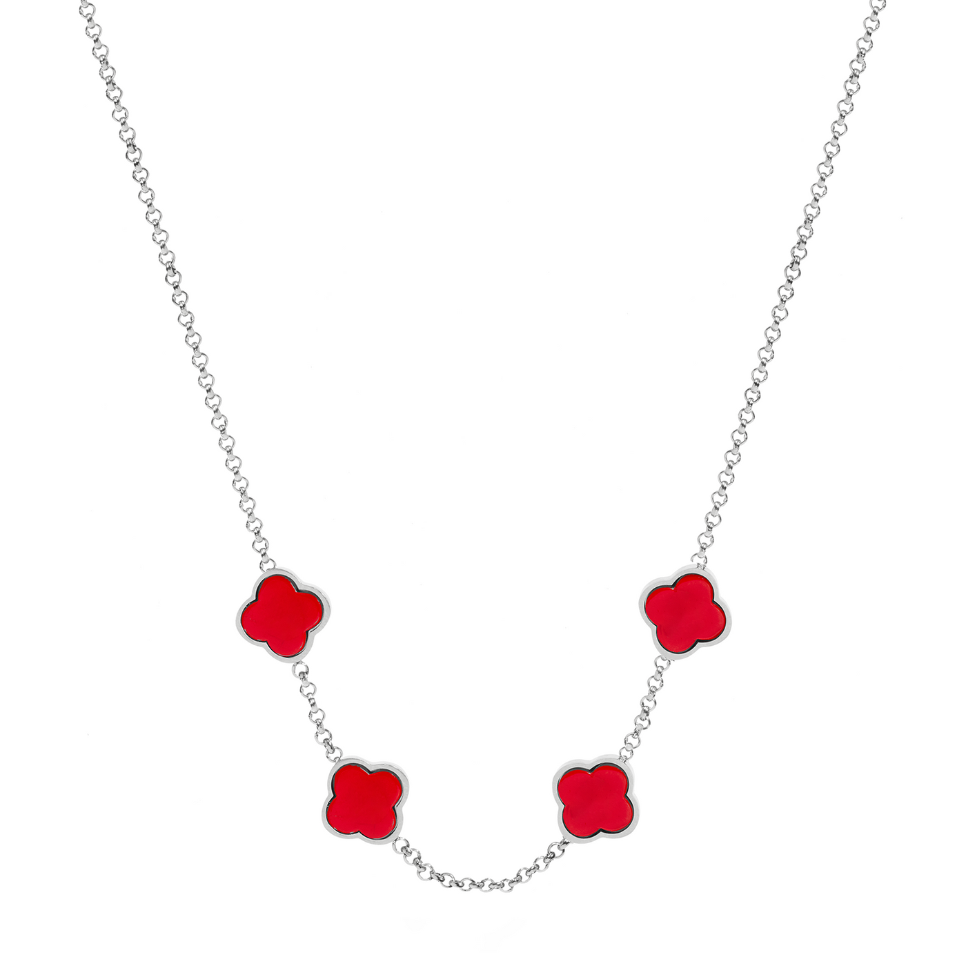 Red Custom Clover Name Necklace (Silver)