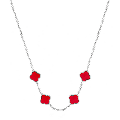 Red Custom Clover Name Necklace (Silver)