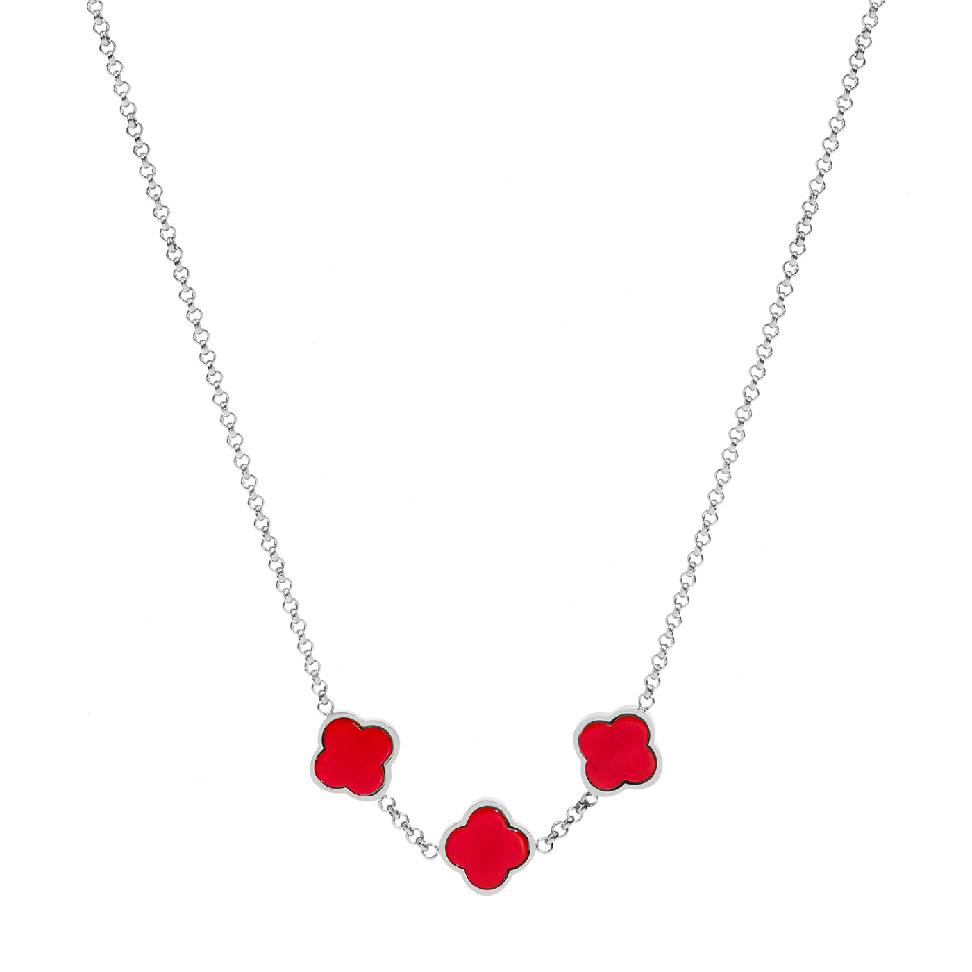 Red Custom Clover Name Necklace (Silver)