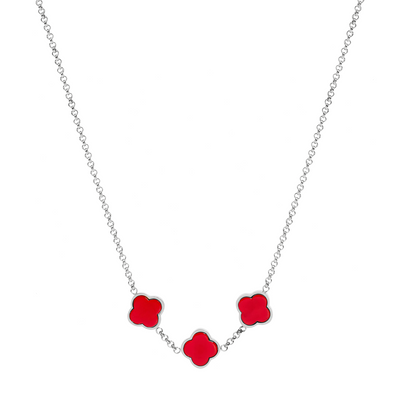 Red Custom Clover Name Necklace (Silver)