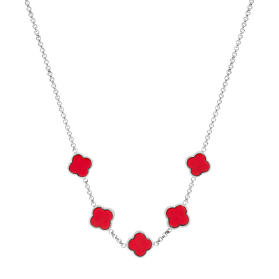 Red Custom Clover Name Necklace (Silver)