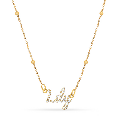 Crystal Cursive Name Necklace (Gold)