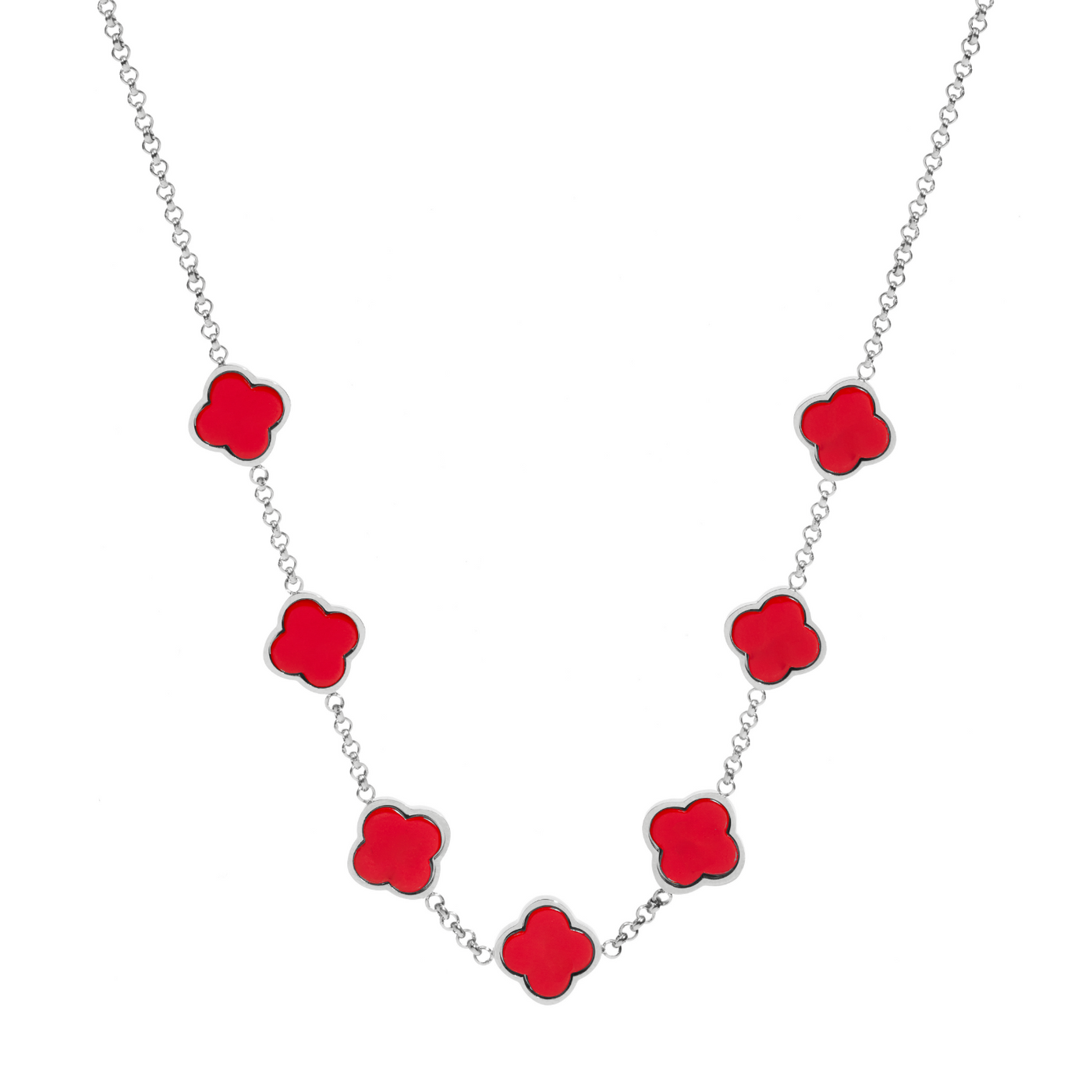 Red Custom Clover Name Necklace (Silver)