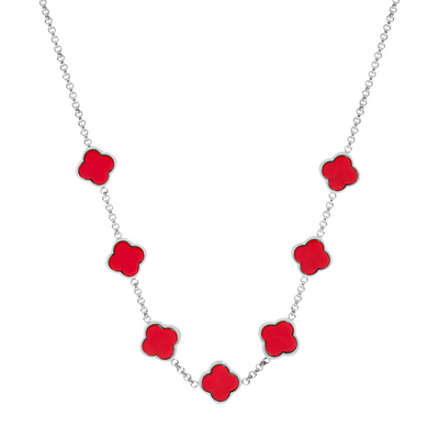 Red Custom Clover Name Necklace (Silver)