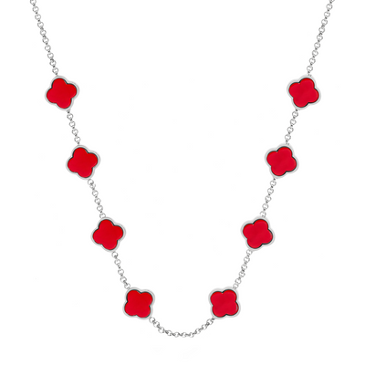 Red Custom Clover Name Necklace (Silver)