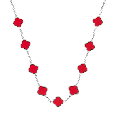 Red Custom Clover Name Necklace (Silver)