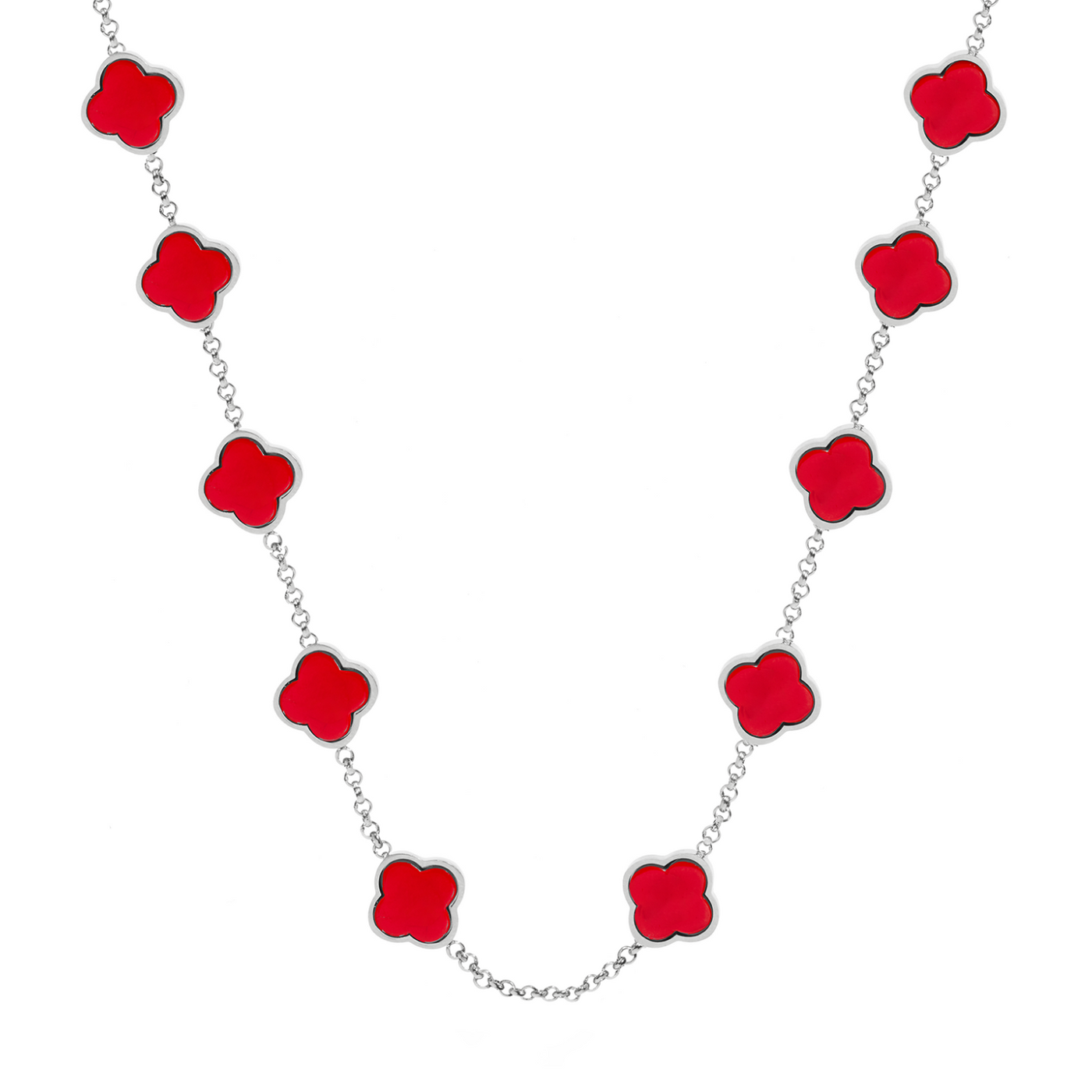 Red Custom Clover Name Necklace (Silver)