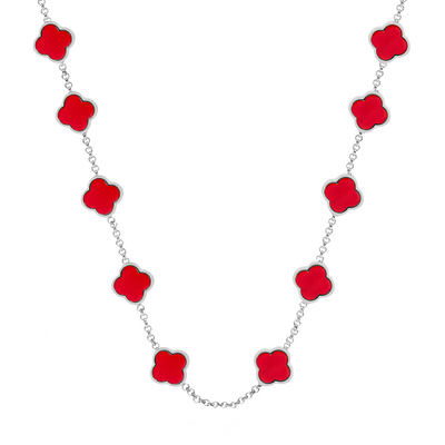 Red Custom Clover Name Necklace (Silver)