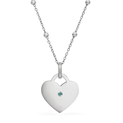 Blue Crystal Heart Token Necklace (Silver)
