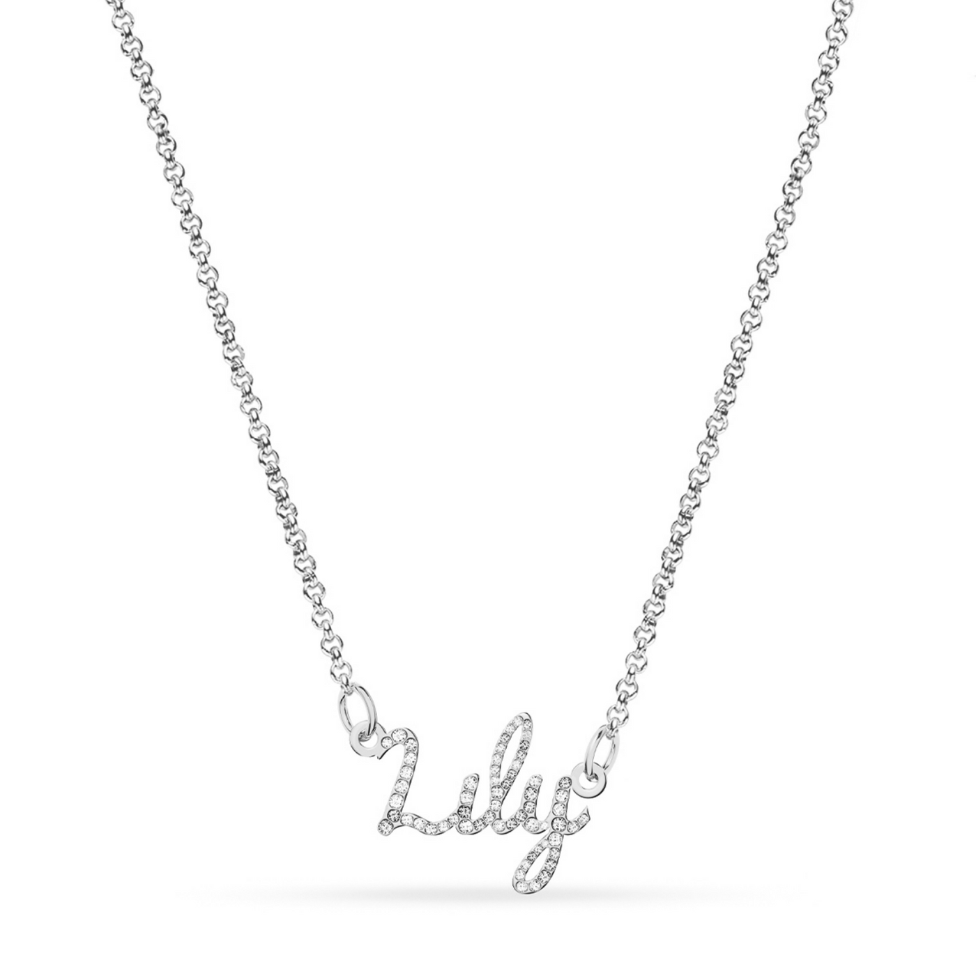 Crystal Cursive Name Necklace (Silver)