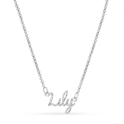 Crystal Cursive Name Necklace (Silver)