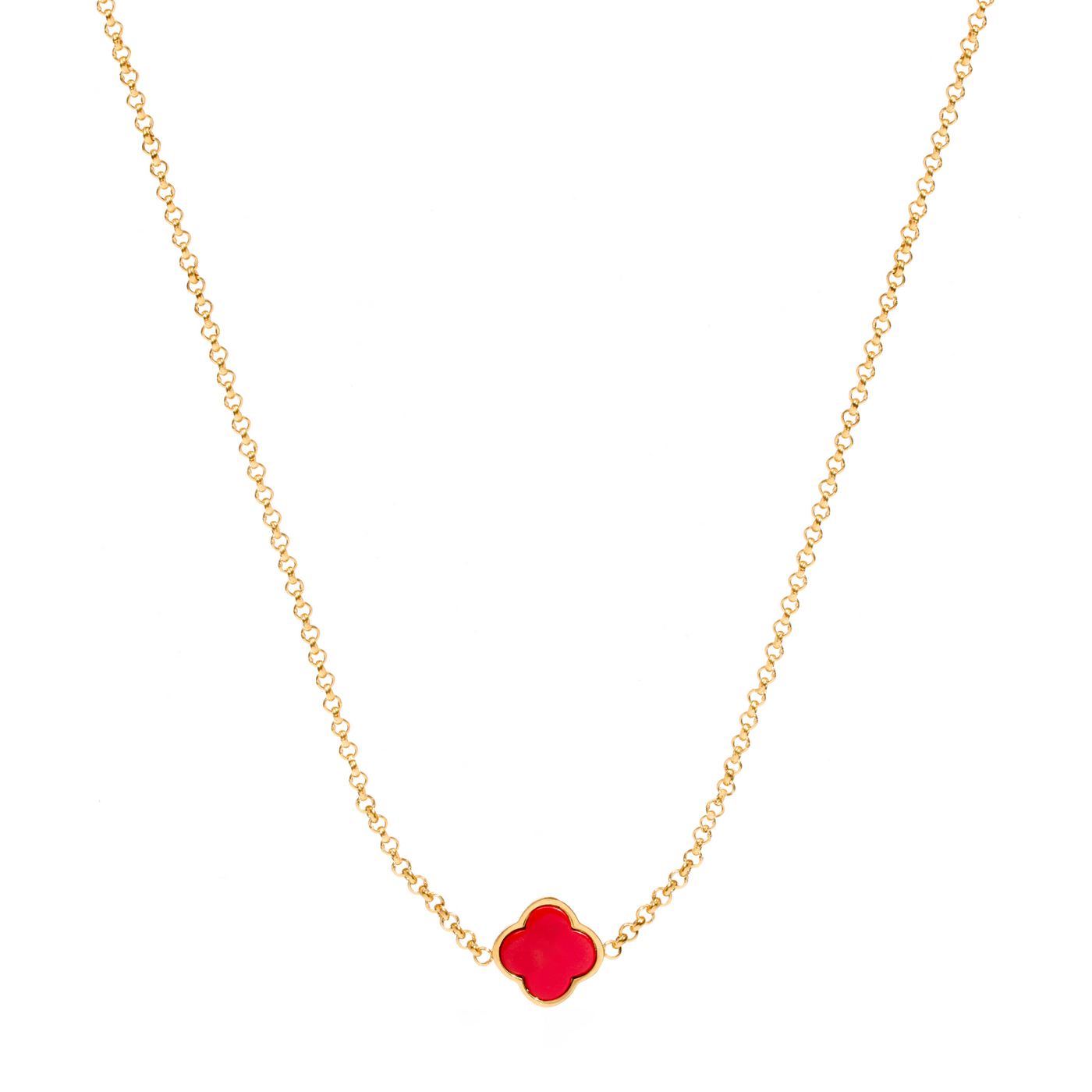 Red Custom Clover Name Necklace (Gold)