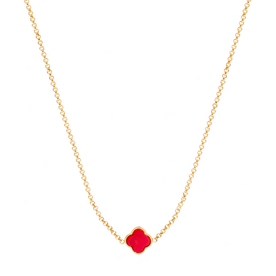 Red Custom Clover Name Necklace (Gold)