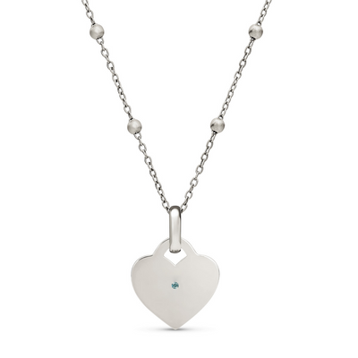 Blue Crystal Heart Token Necklace (Silver)