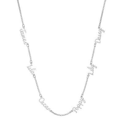 Multi Crystal Cursive Name Necklace (Silver)