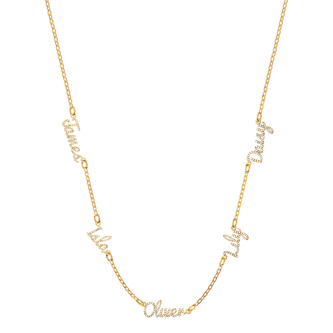 Multi Crystal Cursive Name Necklace (Gold)