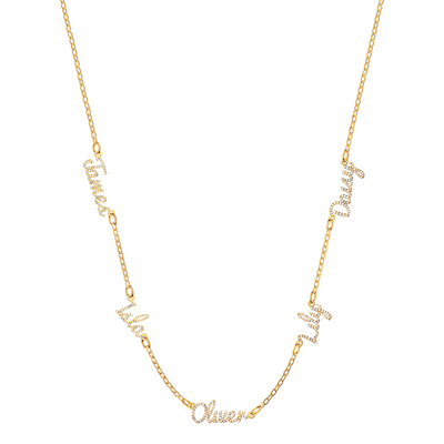 Multi Crystal Cursive Name Necklace (Gold)