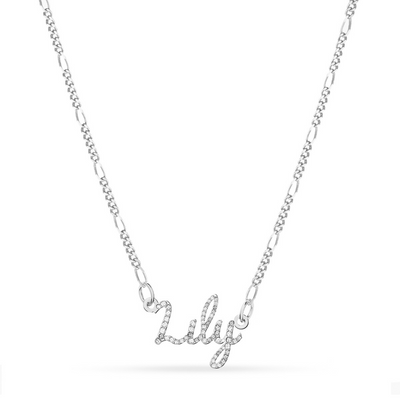 Crystal Cursive Name Necklace (Silver)
