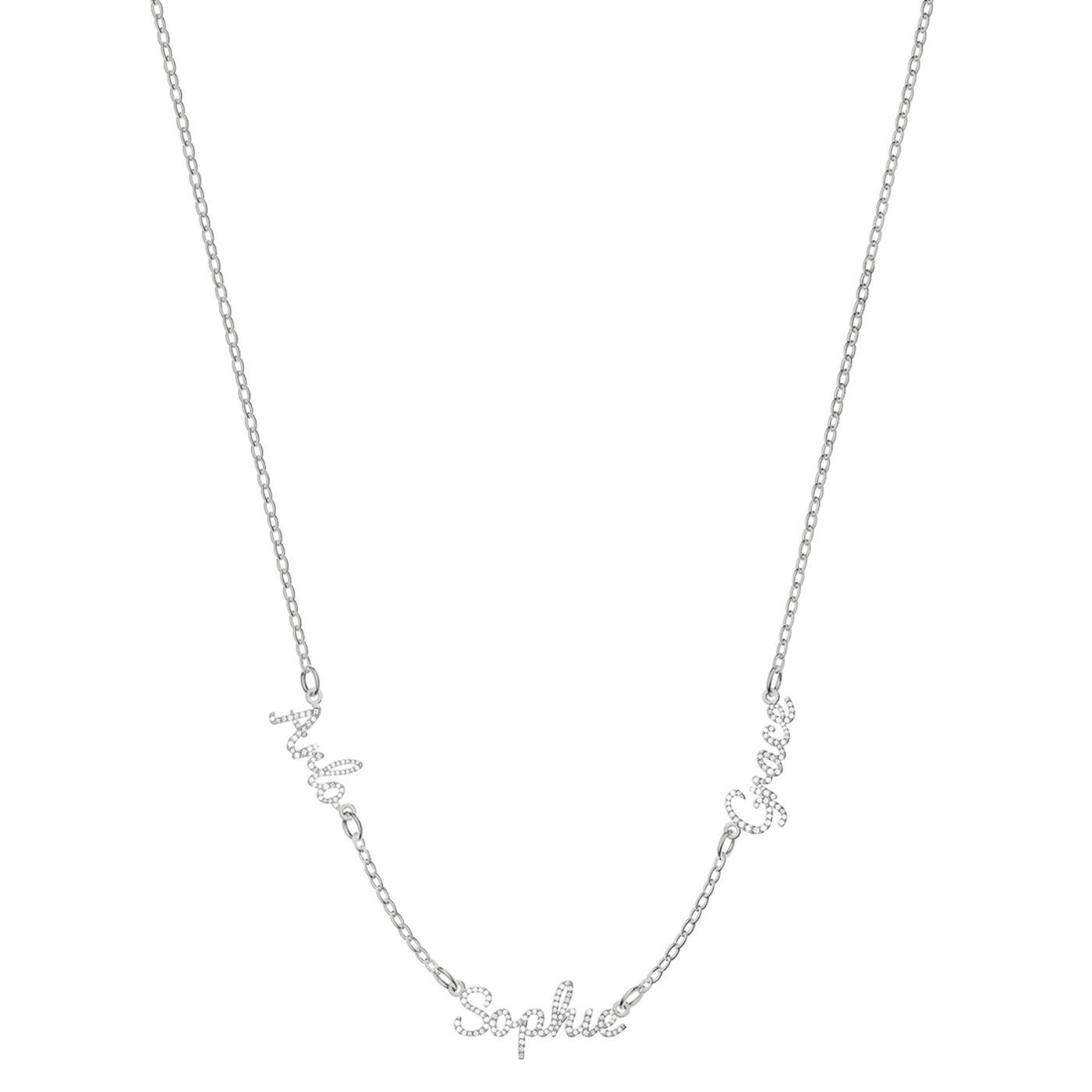 Multi Crystal Cursive Name Necklace (Silver)
