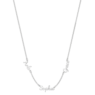 Multi Crystal Cursive Name Necklace (Silver)