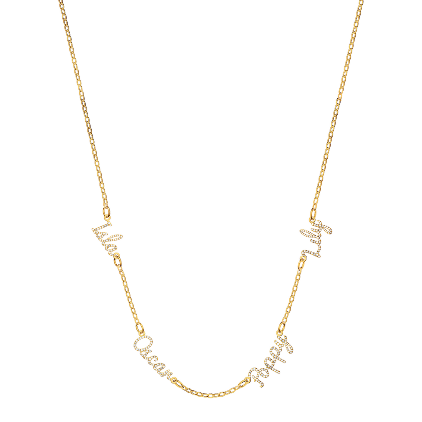 Multi Crystal Cursive Name Necklace (Gold)