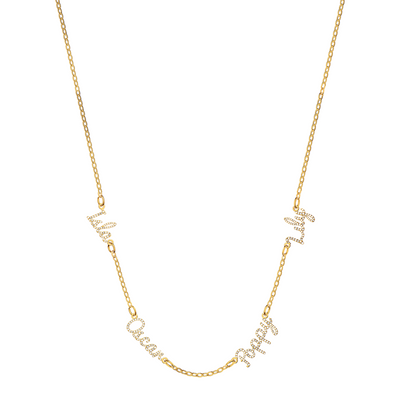 Multi Crystal Cursive Name Necklace (Gold)