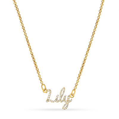 Crystal Cursive Name Necklace (Gold)